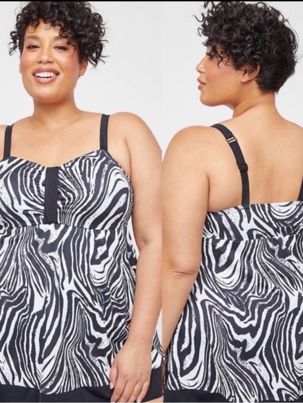NWT Catherines 22W 2X 3X Zebra Safari Swirl Print Swim Dress Bathing Suit Plus